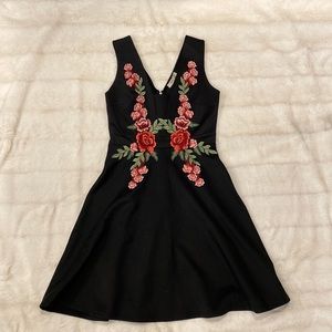 Dex Black Dress with Floral Embroidered Detail | Size Small